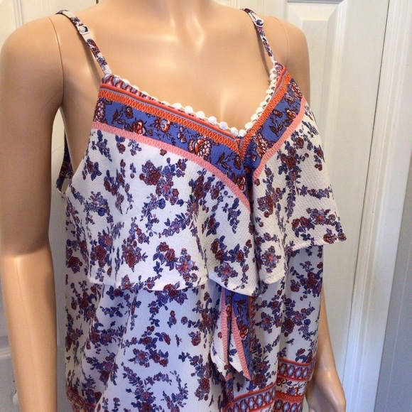 No Boundaries Juniors Sleeveless Floral Ruffled Tie Front Cami Tank Top Size XL - Picture 3 of 9